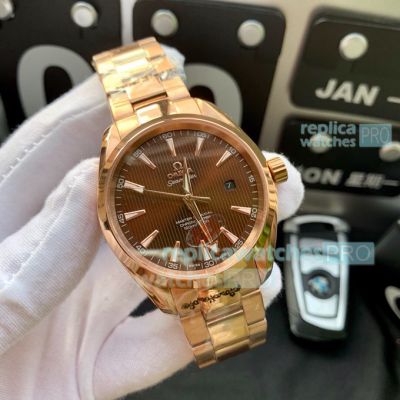 Citizen 8215 Omega Seamaster Aqua Terra Rose Gold Brown Dial Copy Watch 41mm